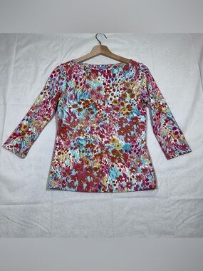 J McLaughlin Catalina Cloth XS 3/4 Sleeve Stretch Shirt Floral Print Versatile